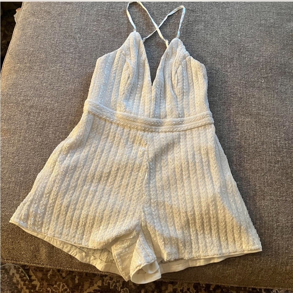 White Sequin Romper Lulus